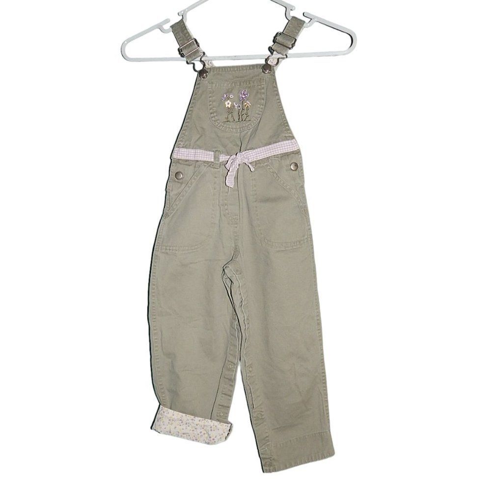 Koala Kids toddler girl 36mo 100% cotton olive green floral overall pants